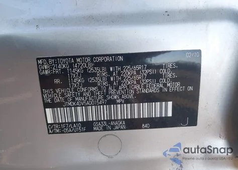 2010 Toyota Rav4 Limited V6 из США, поврежденный, VIN JTMDK4DV5AD015497